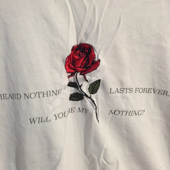 Cute Embroidered Rose White Graphic Tee - Picture 2 of 5